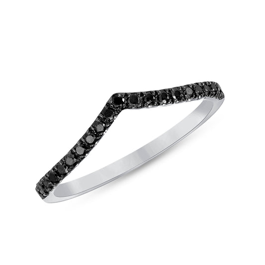 14K White Gold Black Diamond Chevron Stackable Band - Abtin & Company 