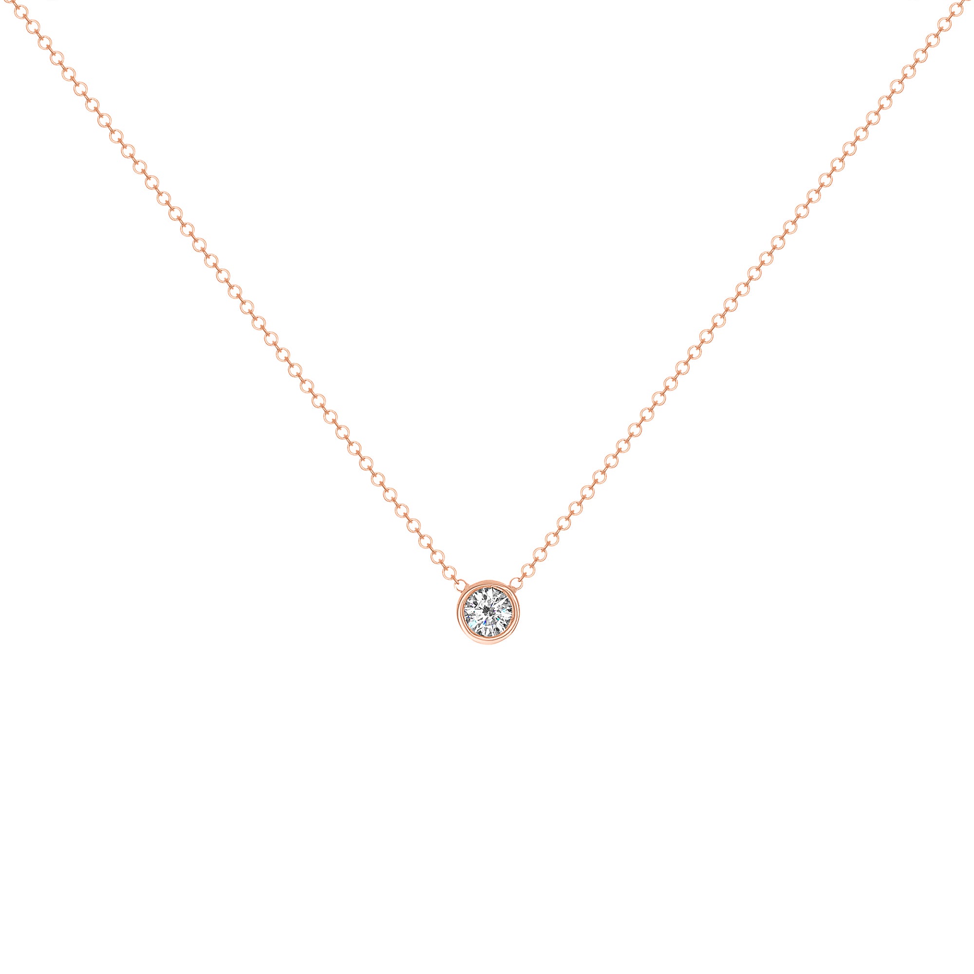 14K Gold Diamond Solitaire Necklace Bezel Set Pendant/Round Diamond Necklace - Abtin & Company 