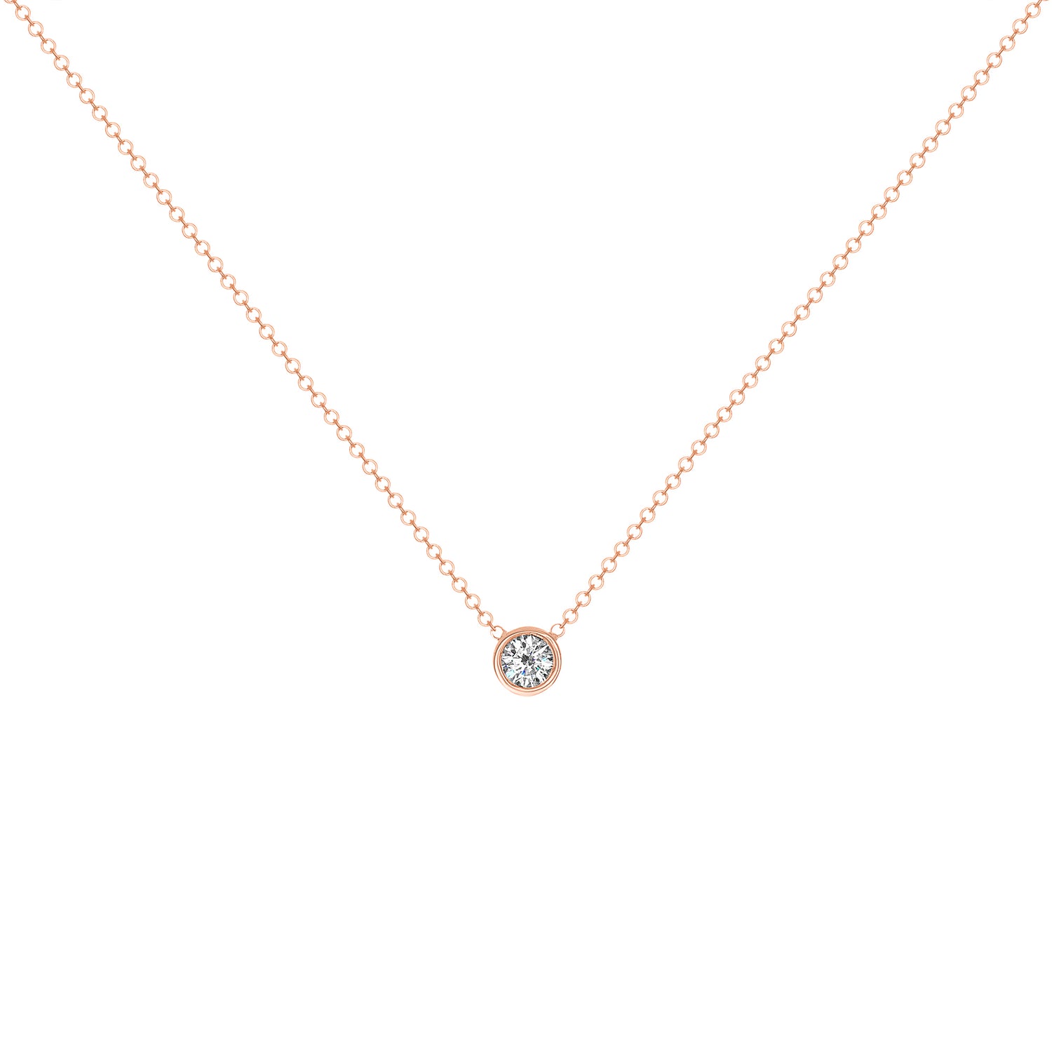 14K Gold Diamond Solitaire Necklace Bezel Set Pendant/Round Diamond Necklace - Abtin & Company 