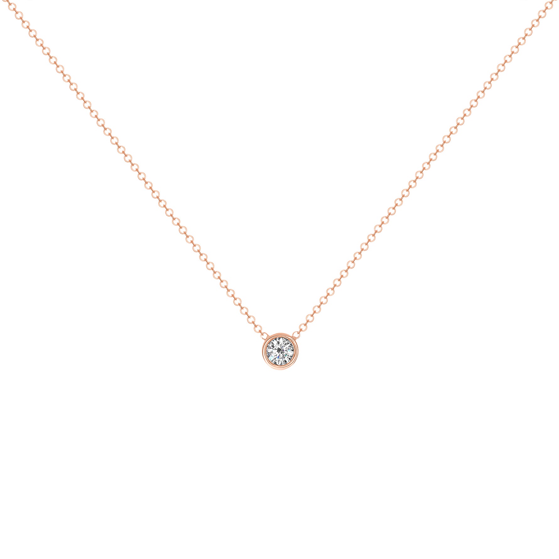 14K Gold Diamond Solitaire Necklace Bezel Set Pendant/Round Diamond Necklace - Abtin & Company 
