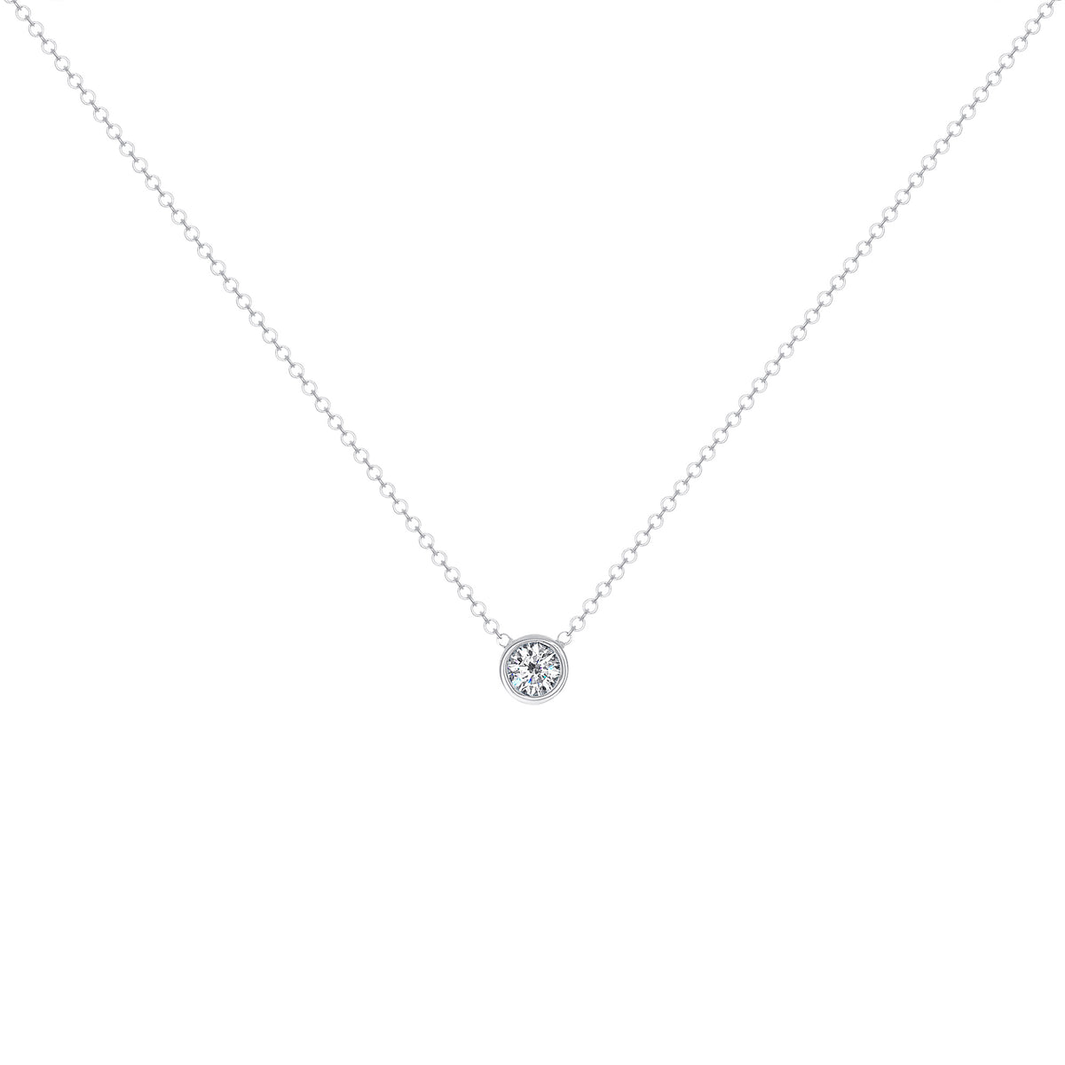 14K Gold Diamond Solitaire Necklace Bezel Set Pendant/Round Diamond Necklace - Abtin & Company 