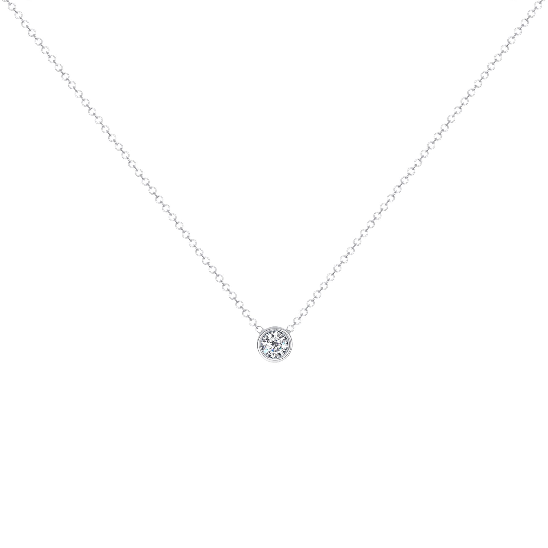 14K Gold Diamond Solitaire Necklace Bezel Set Pendant/Round Diamond Necklace - Abtin & Company 