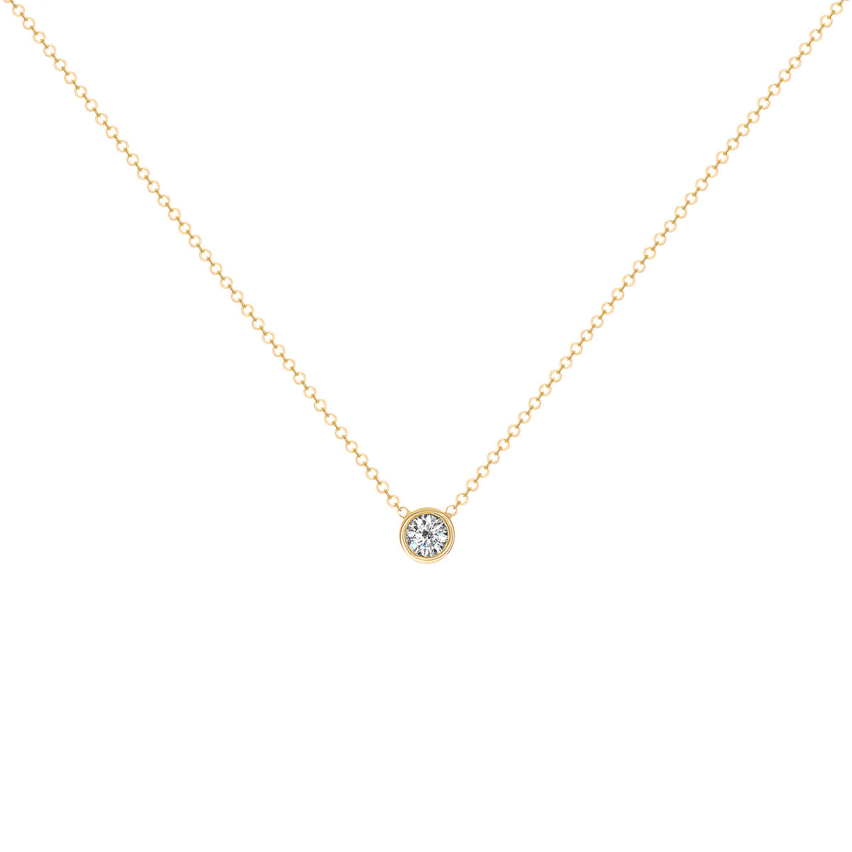 14K Gold Diamond Solitaire Necklace Bezel Set Pendant/Round Diamond Necklace - Abtin & Company 