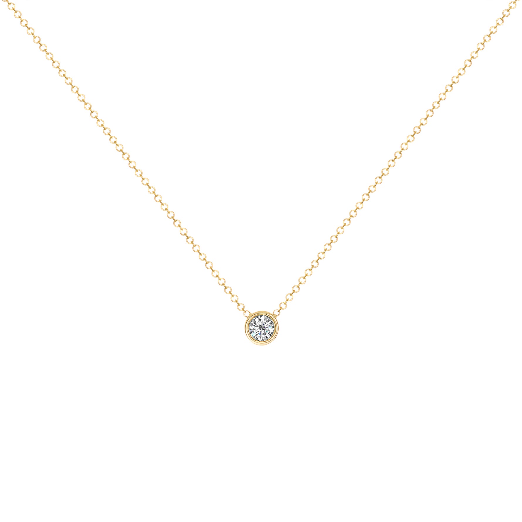 14K Gold Diamond Solitaire Necklace Bezel Set Pendant/Round Diamond Necklace - Abtin & Company 