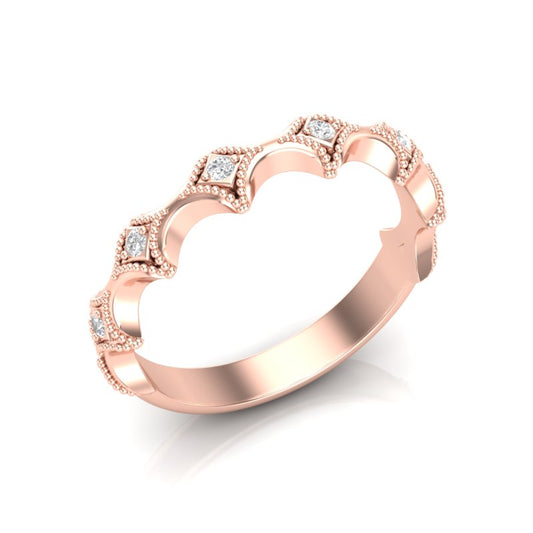 14k Gold Diamond Lozenge Shaped Vintage Style Stackable Ring Wedding Band - Abtin & Company 