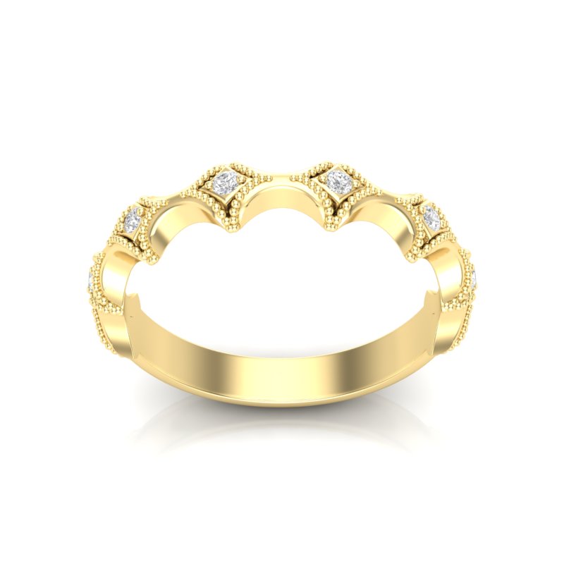 14k Gold Diamond Lozenge Shaped Vintage Style Stackable Ring Wedding Band - Abtin & Company 