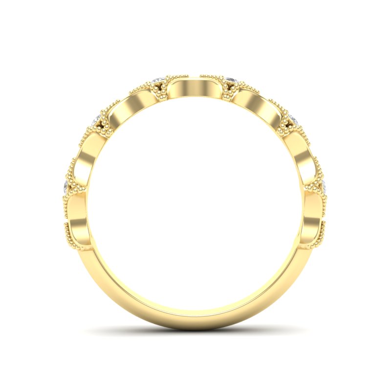 14k Gold Diamond Lozenge Shaped Vintage Style Stackable Ring Wedding Band - Abtin & Company 