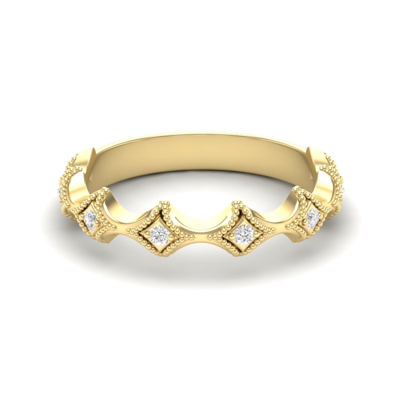 14k Gold Diamond Lozenge Shaped Vintage Style Stackable Ring Wedding Band - Abtin & Company 
