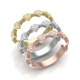 14k Gold Diamond Lozenge Shaped Vintage Style Stackable Ring Wedding Band - Abtin & Company 