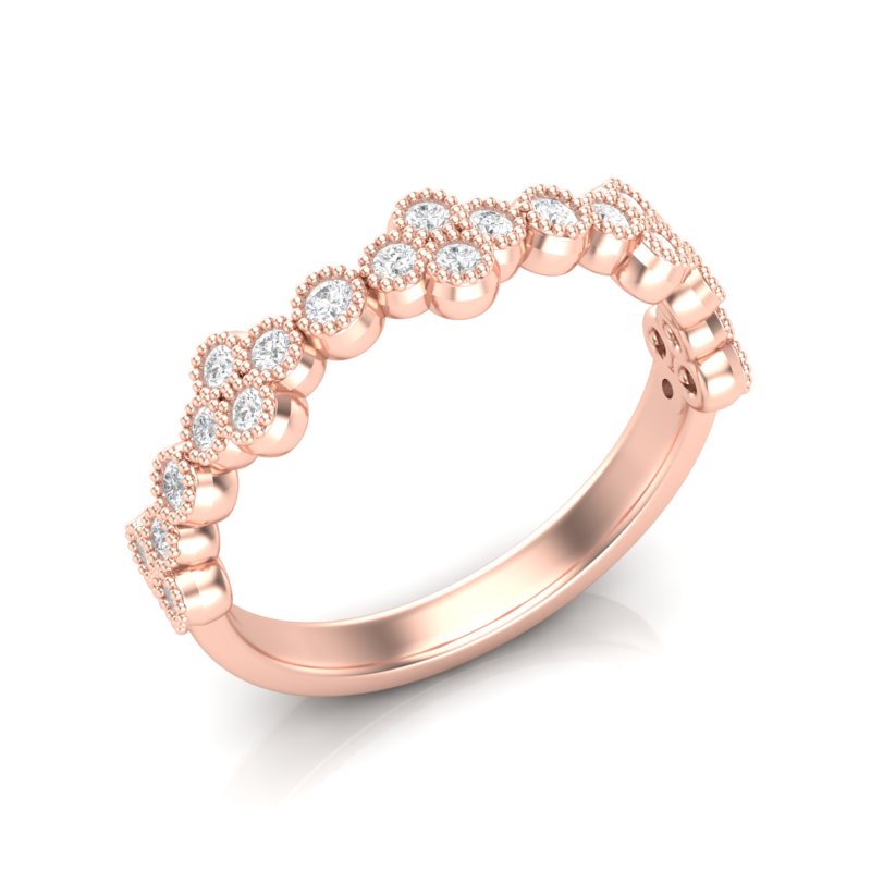 14k Gold Milgrain Flower Diamond Stacking Ring Wedding Band - Abtin & Company 