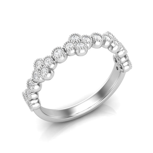 14k Gold Milgrain Flower Diamond Stacking Ring Wedding Band - Abtin & Company 