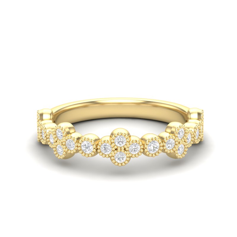 14k Gold Milgrain Flower Diamond Stacking Ring Wedding Band - Abtin & Company 