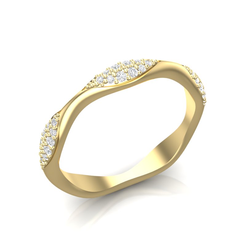 14k Gold Wavy Marquise-shape Diamond Stackable Ring/Wedding Band - Abtin & Company 