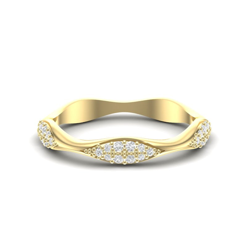 14k Gold Wavy Marquise-shape Diamond Stackable Ring/Wedding Band - Abtin & Company 