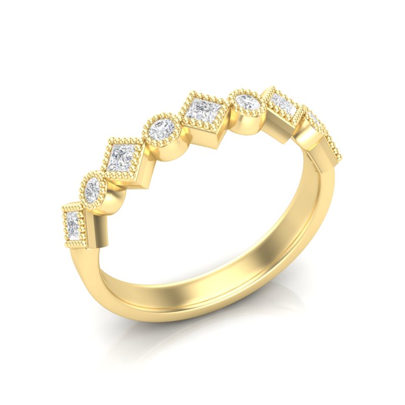 14k Diamond Milgrain Bezel Stackable Wedding Band - Abtin & Company 