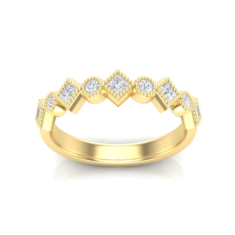 14k Diamond Milgrain Bezel Stackable Wedding Band - Abtin & Company 