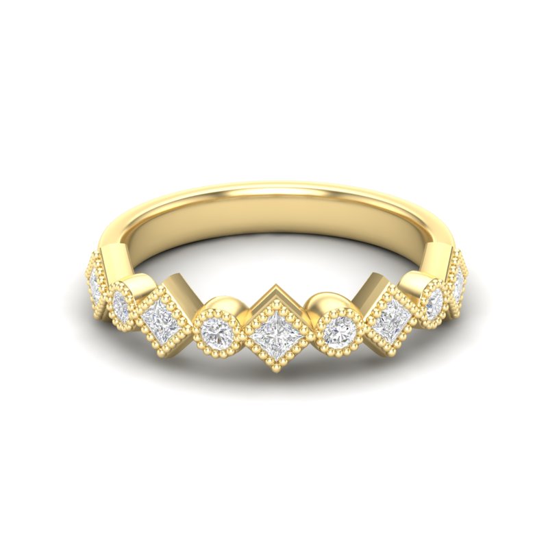 14k Diamond Milgrain Bezel Stackable Wedding Band - Abtin & Company 
