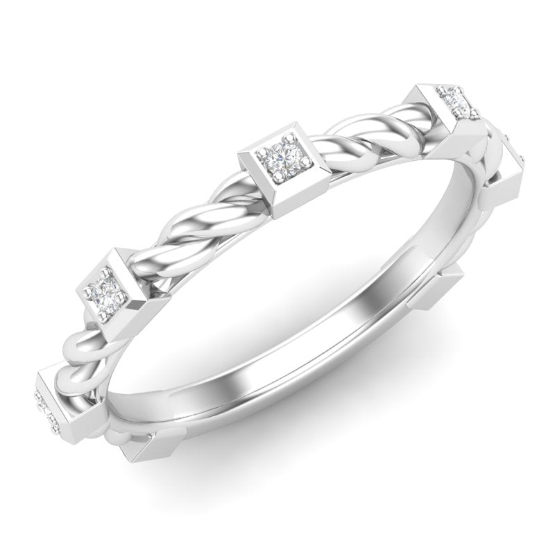 14k Gold Bezel Set Diamond Petite twist Stackable Wedding Band - Abtin & Company 