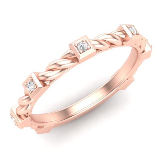 14k Gold Bezel Set Diamond Petite twist Stackable Wedding Band - Abtin & Company 
