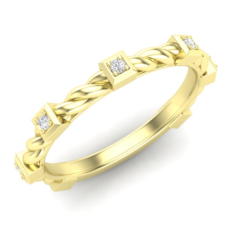 14k Gold Bezel Set Diamond Petite twist Stackable Wedding Band - Abtin & Company 