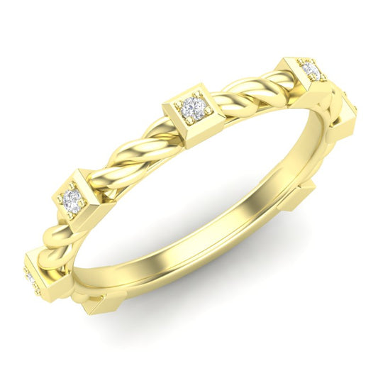14k Gold Bezel Set Diamond Petite twist Stackable Wedding Band - Abtin & Company 