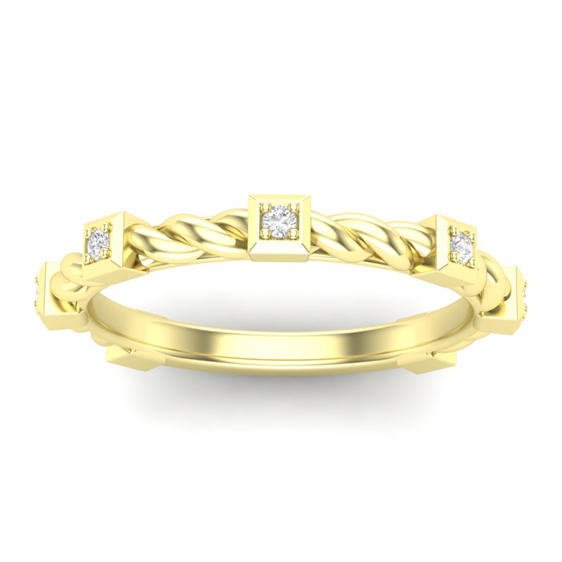 14k Gold Bezel Set Diamond Petite twist Stackable Wedding Band - Abtin & Company 