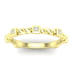 14k Gold Bezel Set Diamond Petite twist Stackable Wedding Band - Abtin & Company 