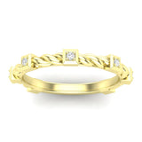 14k Gold Bezel Set Diamond Petite twist Stackable Wedding Band - Abtin & Company 