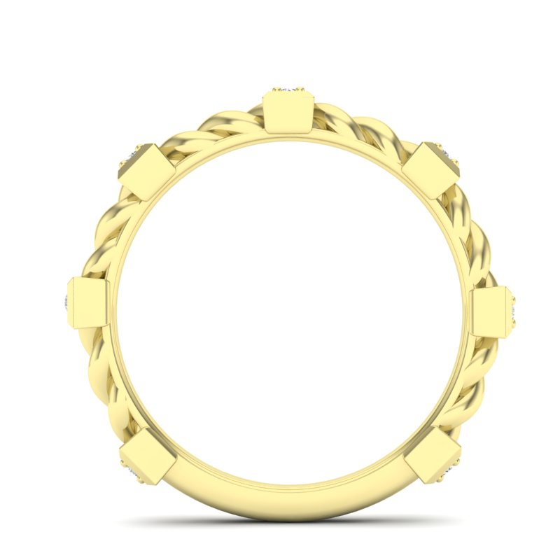14k Gold Bezel Set Diamond Petite twist Stackable Wedding Band - Abtin & Company 