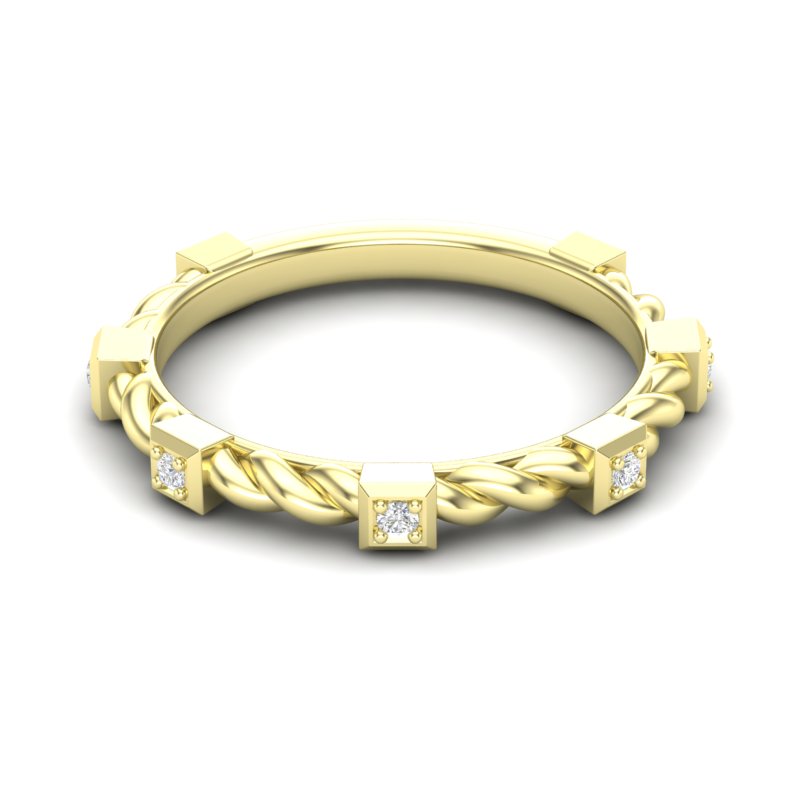 14k Gold Bezel Set Diamond Petite twist Stackable Wedding Band - Abtin & Company 