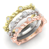 14k Gold Bezel Set Diamond Petite Twist Stackable Ring Wedding Band - Abtin & Company 