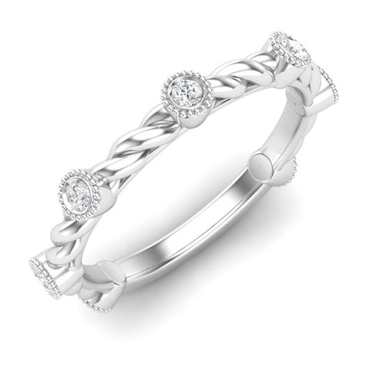 14k Gold Bezel Set Diamond Petite Twist Stackable Ring Wedding Band - Abtin & Company 