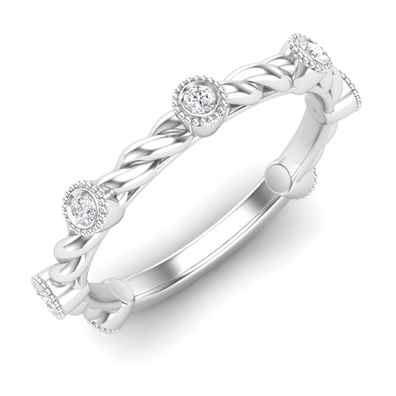 14k Gold Diamond Milgrain Bezel Twist Stackable Ring Wedding Band - Abtin & Company 