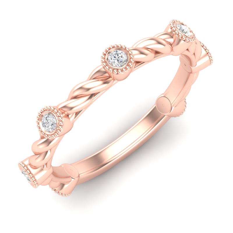 14k Gold Bezel Set Diamond Petite Twist Stackable Ring Wedding Band - Abtin & Company 