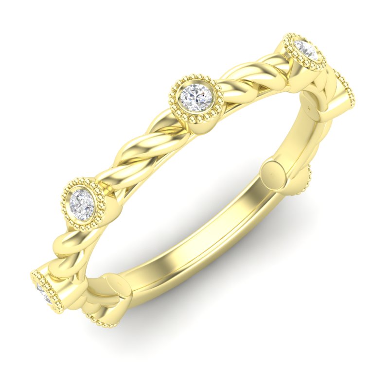 14k Gold Diamond Milgrain Bezel Twist Stackable Ring Wedding Band - Abtin & Company 