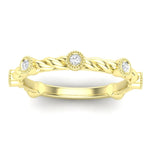 14k Gold Bezel Set Diamond Petite Twist Stackable Ring Wedding Band - Abtin & Company 