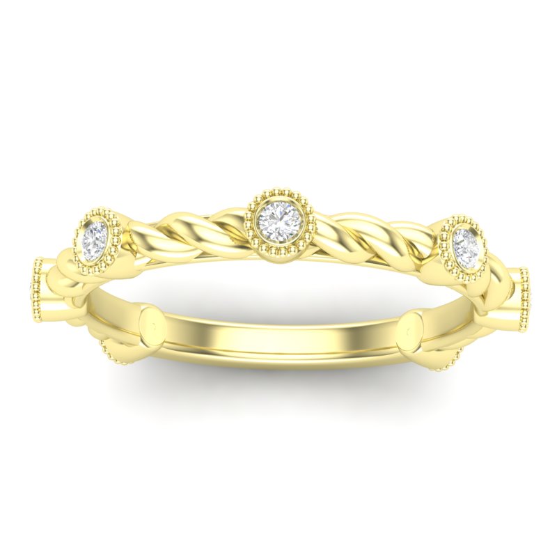 14k Gold Diamond Milgrain Bezel Twist Stackable Ring Wedding Band - Abtin & Company 