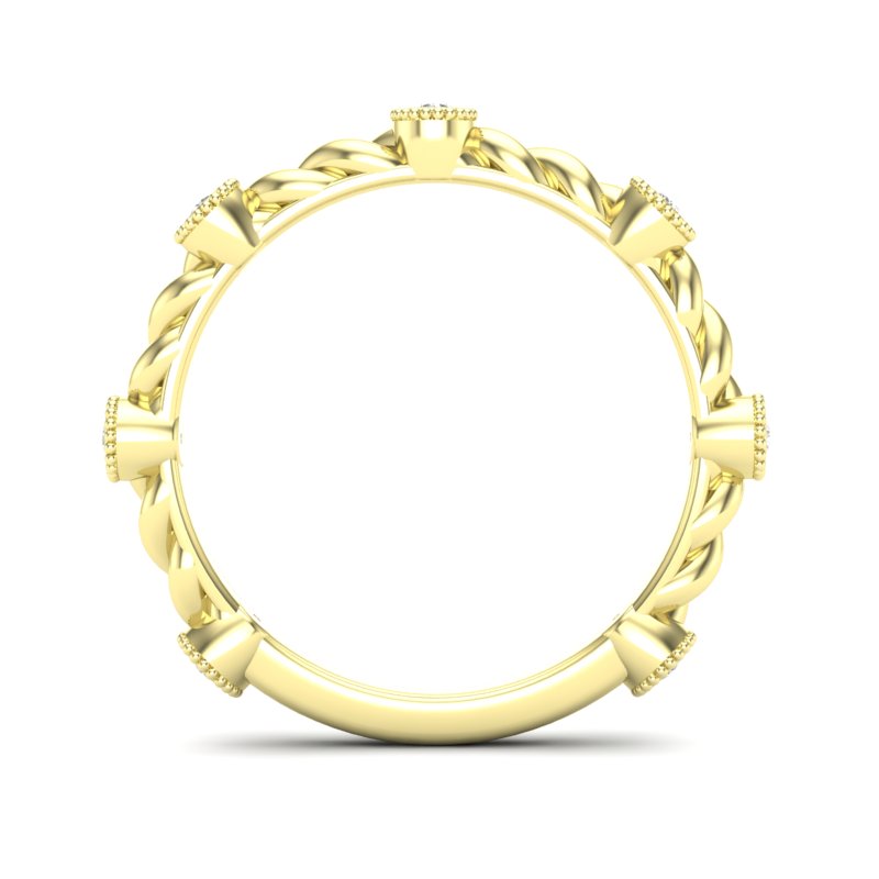 14k Gold Diamond Milgrain Bezel Twist Stackable Ring Wedding Band - Abtin & Company 