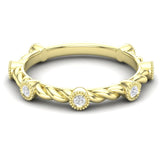 14k Gold Bezel Set Diamond Petite Twist Stackable Ring Wedding Band - Abtin & Company 