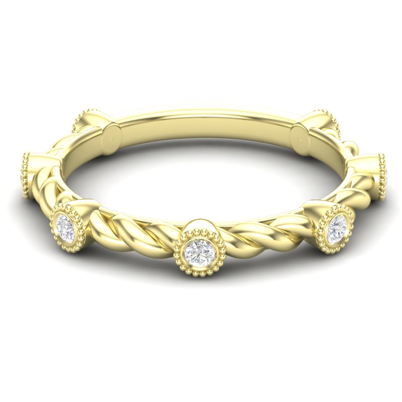 14k Gold Diamond Milgrain Bezel Twist Stackable Ring Wedding Band - Abtin & Company 