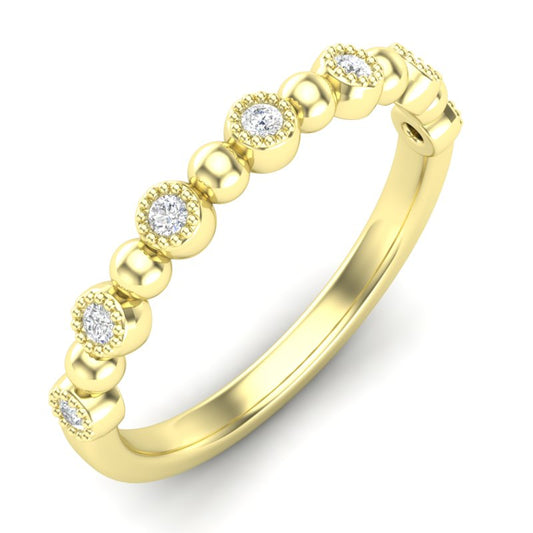 14k Gold Diamond Milgrain Bezel & Bead Stackable Ring Wedding Band - Abtin & Company 
