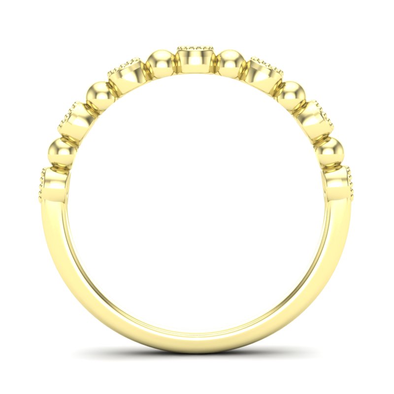 14k Gold Diamond Milgrain Bezel & Bead Stackable Ring Wedding Band - Abtin & Company 