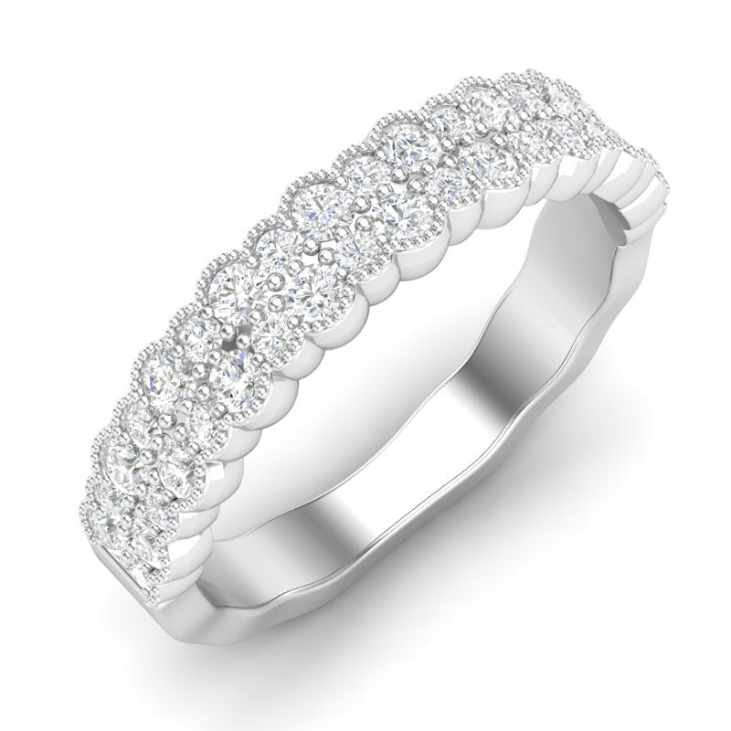 14k Gold Double Row Diamond Stackable Ring Wedding Band - Abtin & Company 