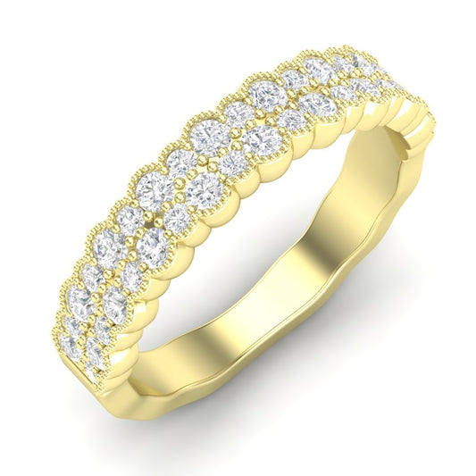14k Gold Double Row Diamond Stackable Ring Wedding Band - Abtin & Company 