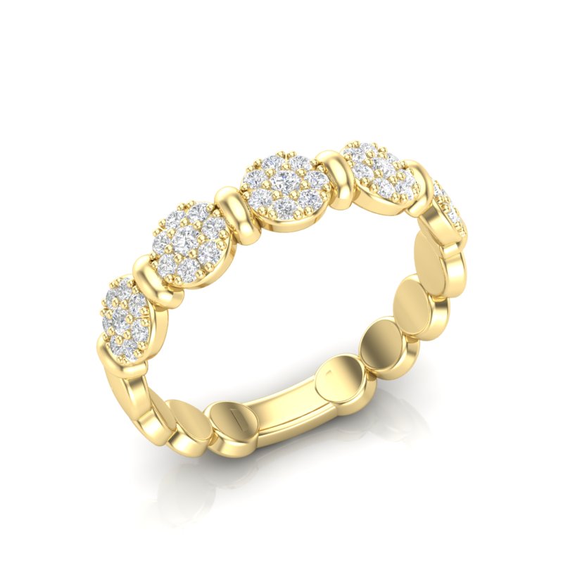 14k Gold Cluster Circular Mount Diamond Stackable Ring Wedding Band - Abtin & Company 
