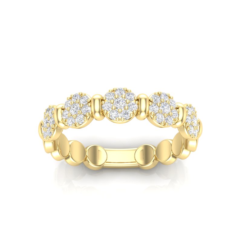 14k Gold Cluster Circular Mount Diamond Stackable Ring Wedding Band - Abtin & Company 