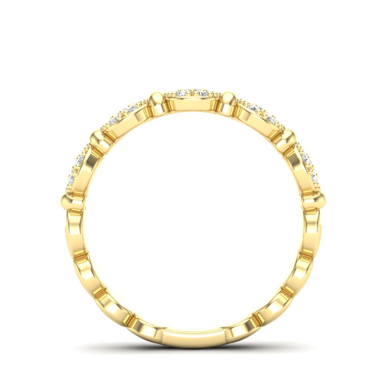 14k Gold Cluster Circular Mount Diamond Stackable Ring Wedding Band - Abtin & Company 