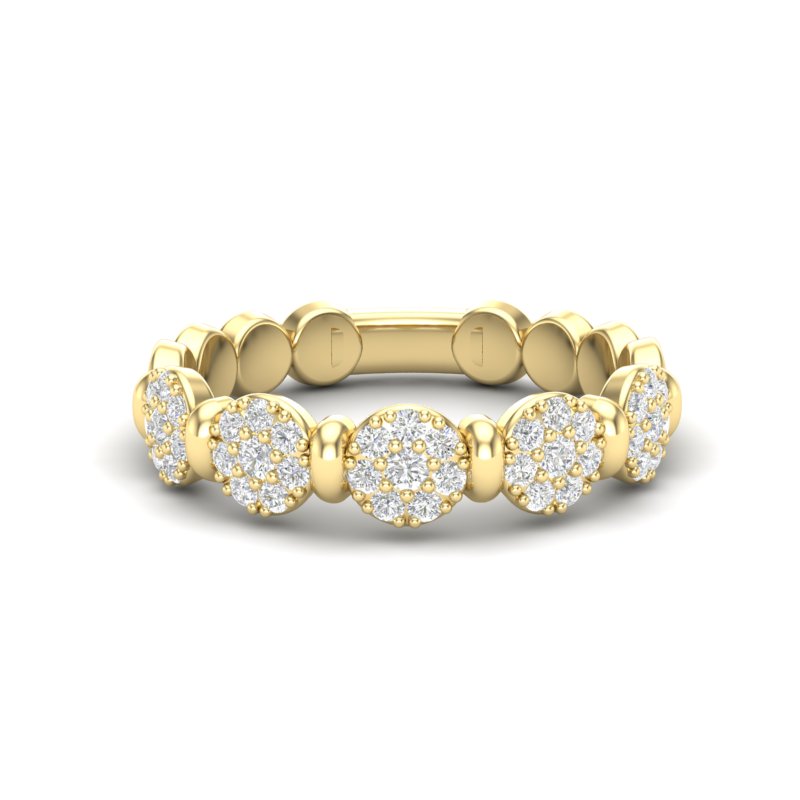 14k Gold Cluster Circular Mount Diamond Stackable Ring Wedding Band - Abtin & Company 
