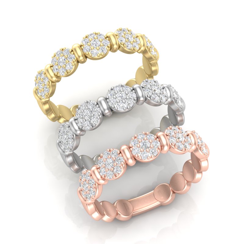 14k Gold Cluster Circular Mount Diamond Stackable Ring Wedding Band - Abtin & Company 
