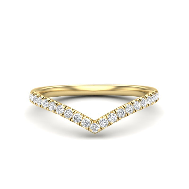 14k Gold Diamond Chevron Stackable Ring Wedding Band - Abtin & Company 